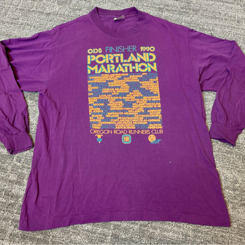1990 Portland Marathon Long-Sleeve T-shirt Purple Men’s XL thick collar Vintage